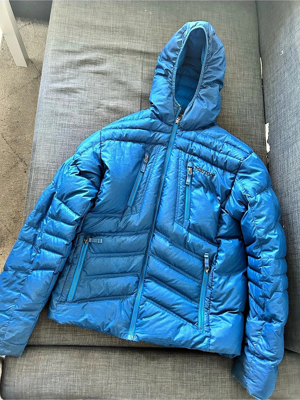 Marmot Guides Down Hoody Blue Puffer Jacket Size Medium
